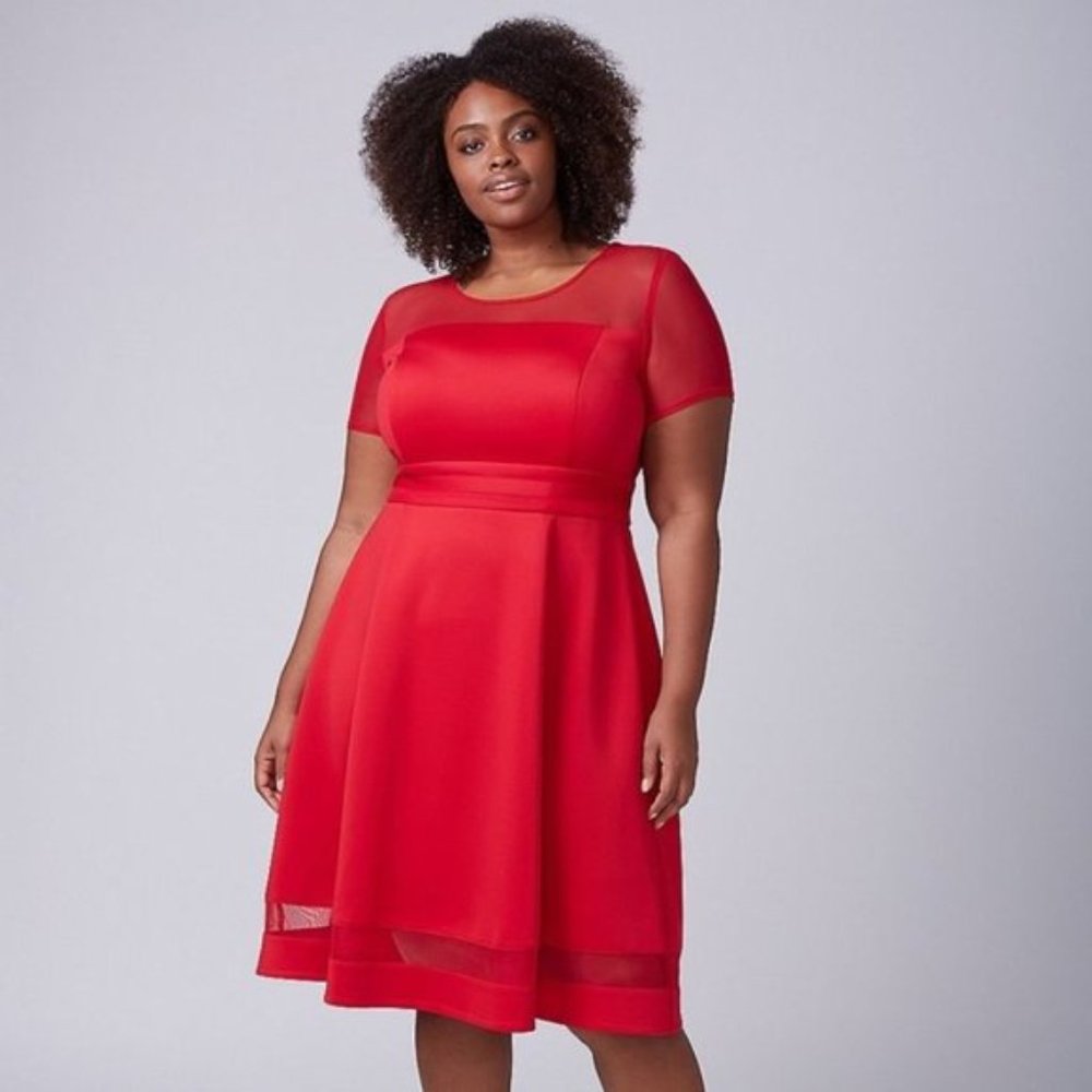 Lane Bryant Mesh Short-Sleeved Fit & Flare Dress